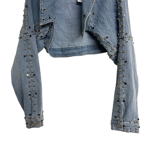 New Azalea Wang Alex Denim Draped Studded Jacket - Picture 5 of 8